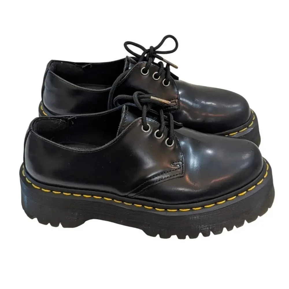 Dr. Martens 1461 Quad Platform Black Smooth Leather Shoes Men’s 7 Women’s 8